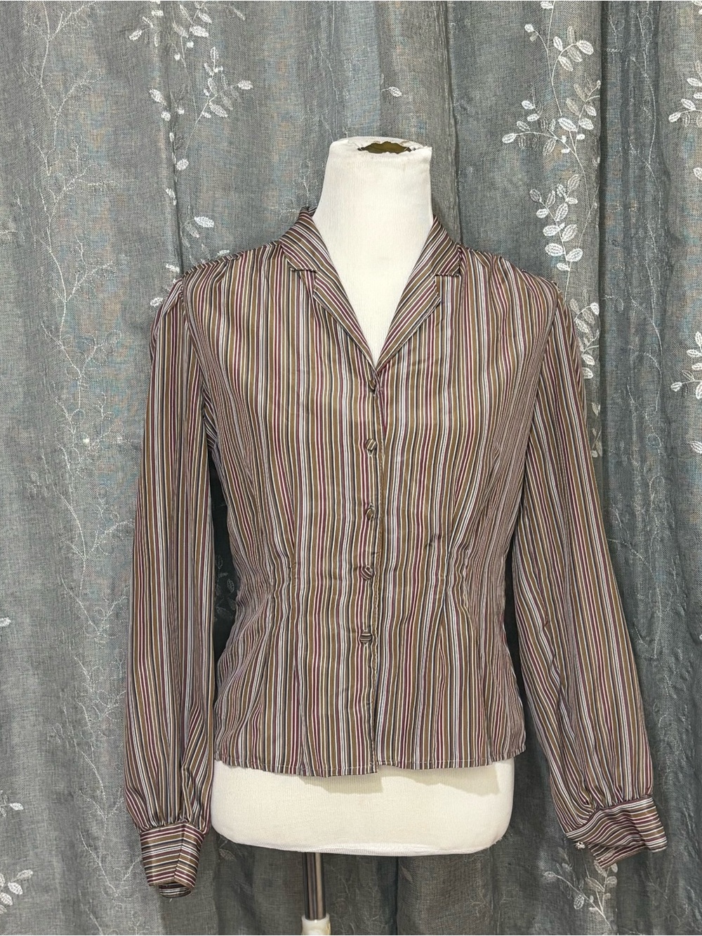 jonathan martin Multi-Stripe Button-Front Women's Shirt in Brown and Cream